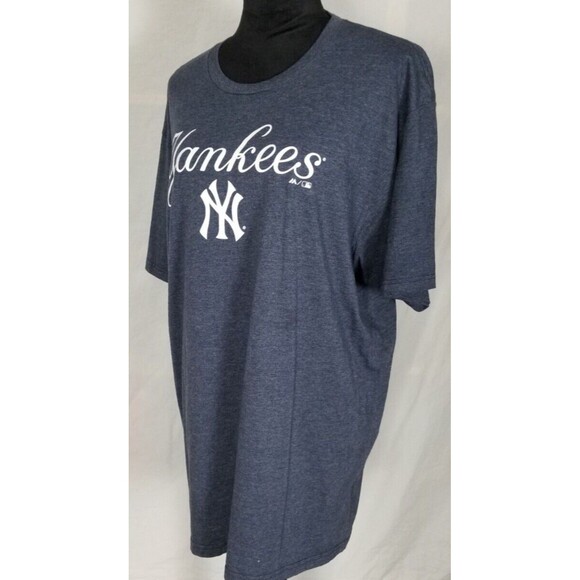 NEW YORK YANKEES Majestic T-shirt Size XL Heather Navy Short Sleeve Mens - Picture 3 of 8